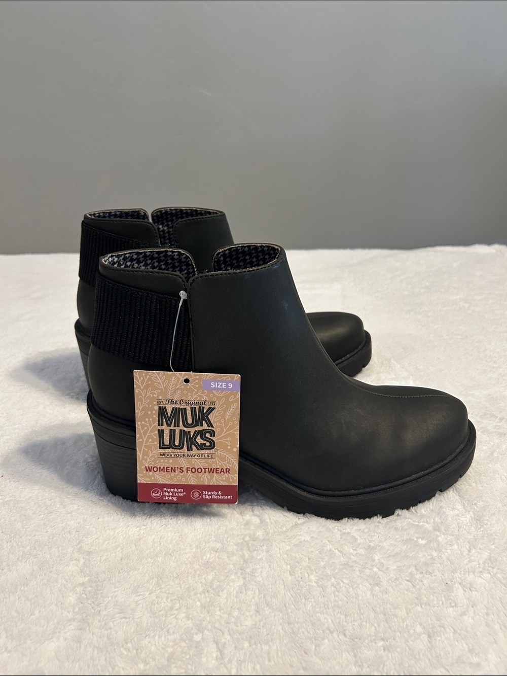 Muk Luks Black Ankle Boots with Elastic Panel